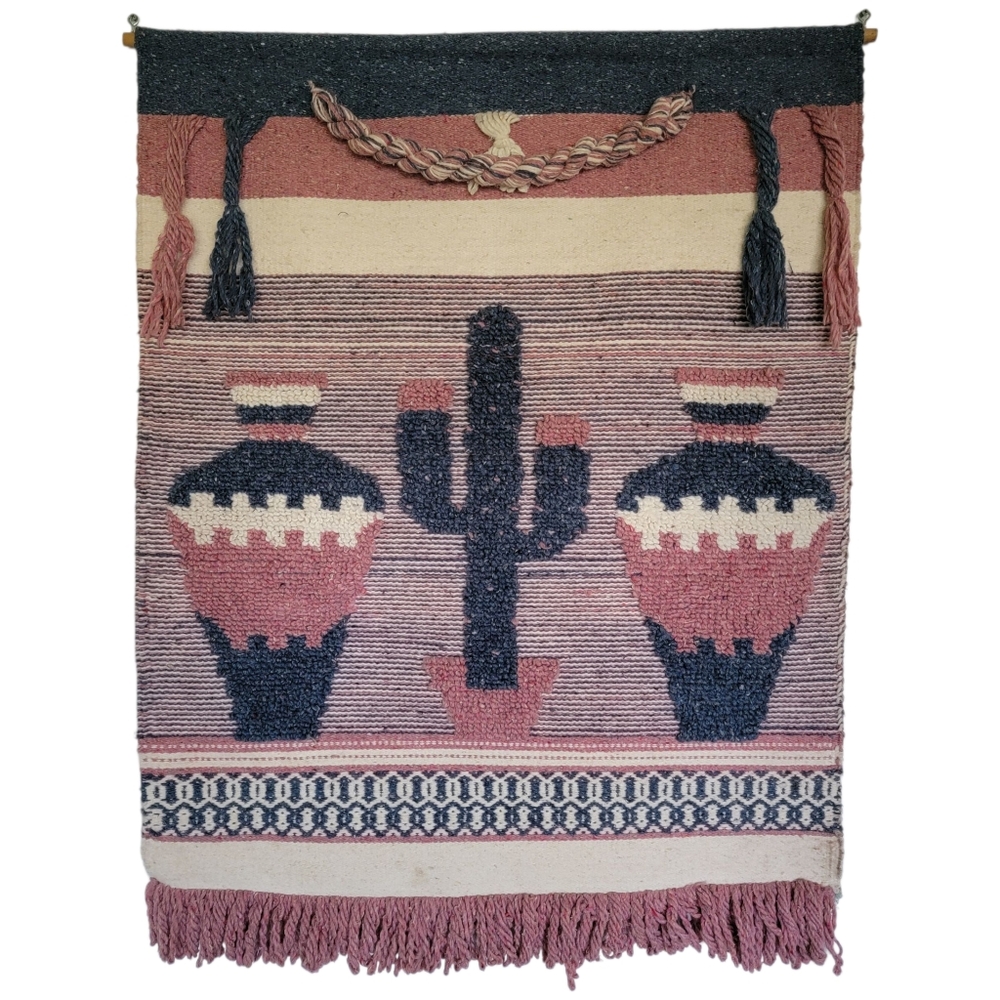 VTG Southwestern Woven Tapestry Wall Hanging Fiber Art Textile Saguaro Western